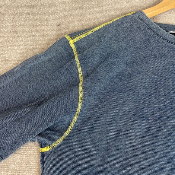 DUR ESCAPE LAND Denim Look TShirt Yellow Stitching L Mens Casual Short Sleeve - Picture 9 of 12